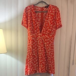Lulu's Orange Floral V-Neck Mini Dress